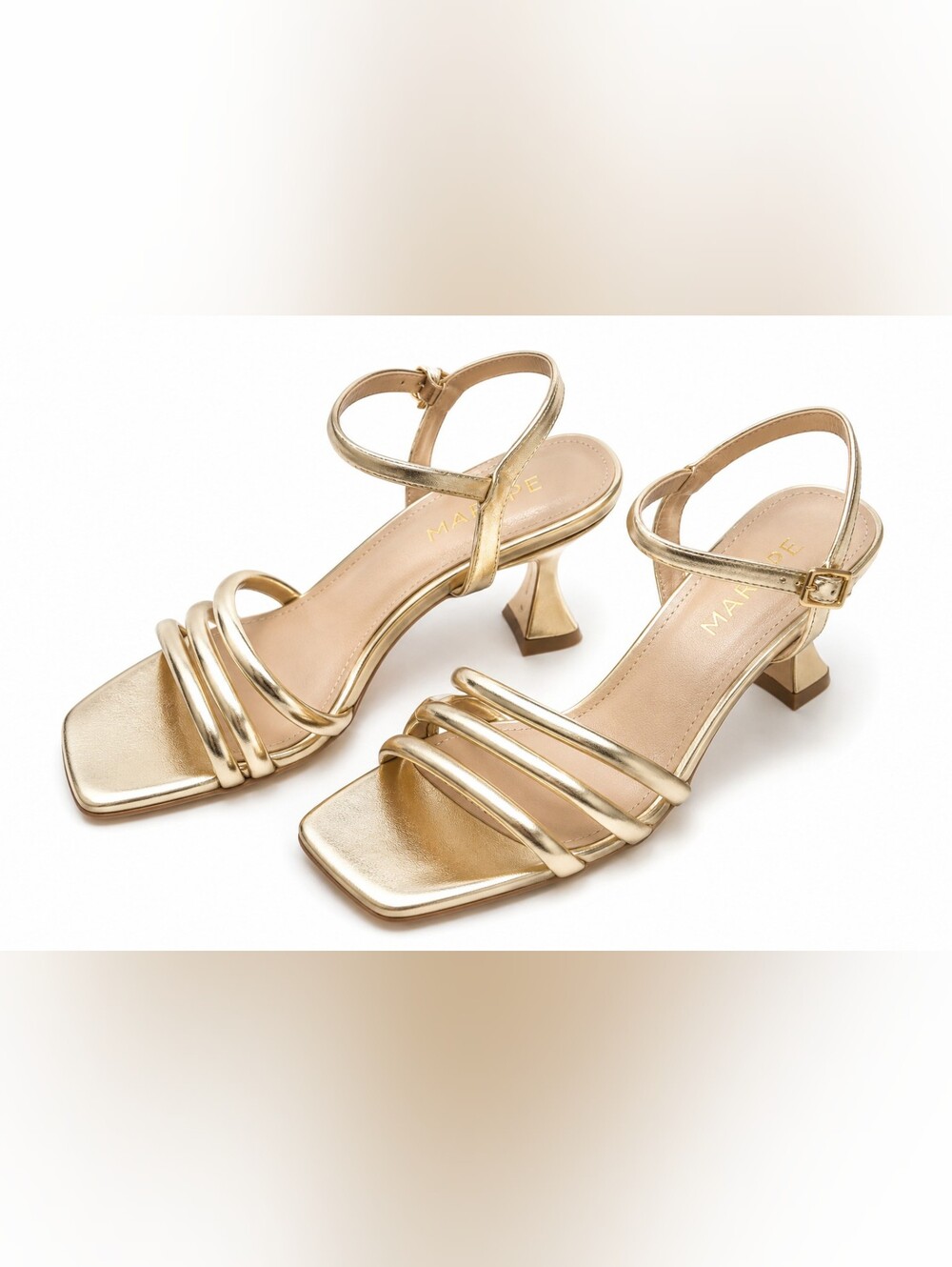 Maripe Nadia Gold Metallic Strappy Sandals Size 9 Square Toe Heels